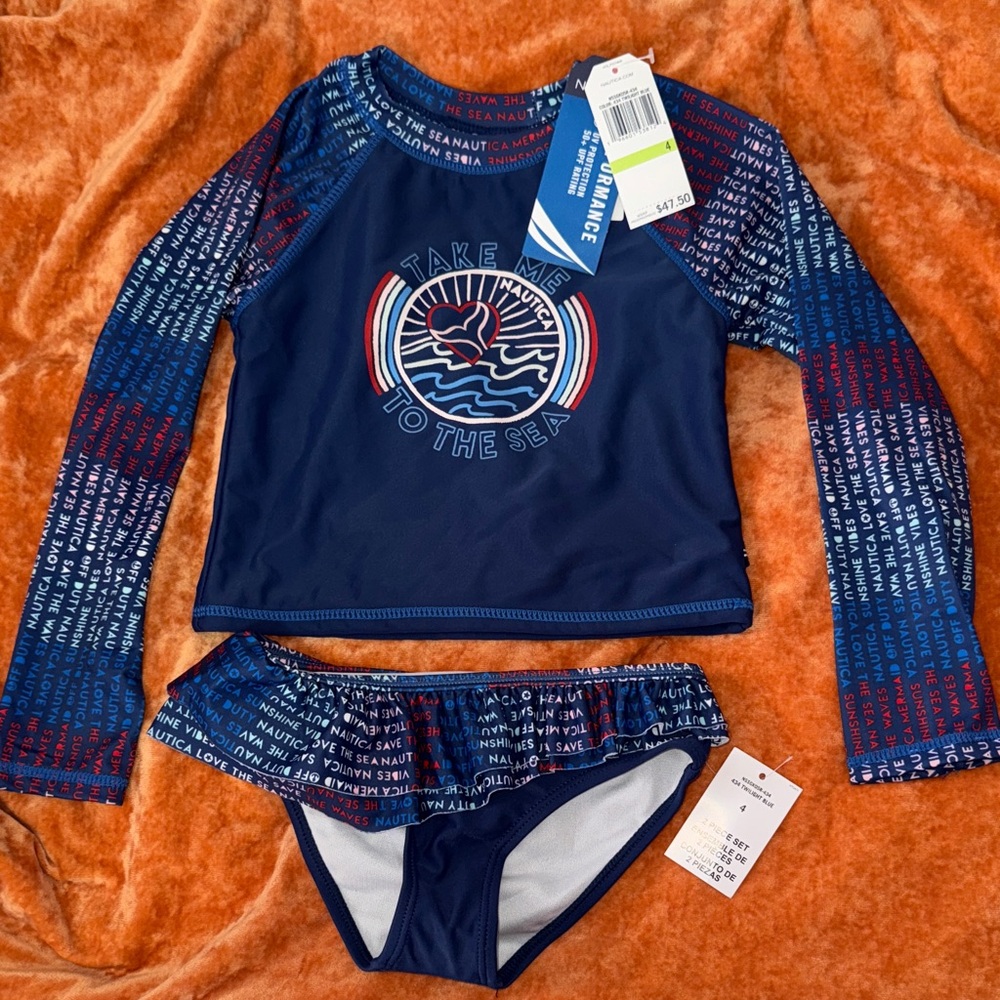 Nautica Kids Rashguard Set - Navy and Red NWT